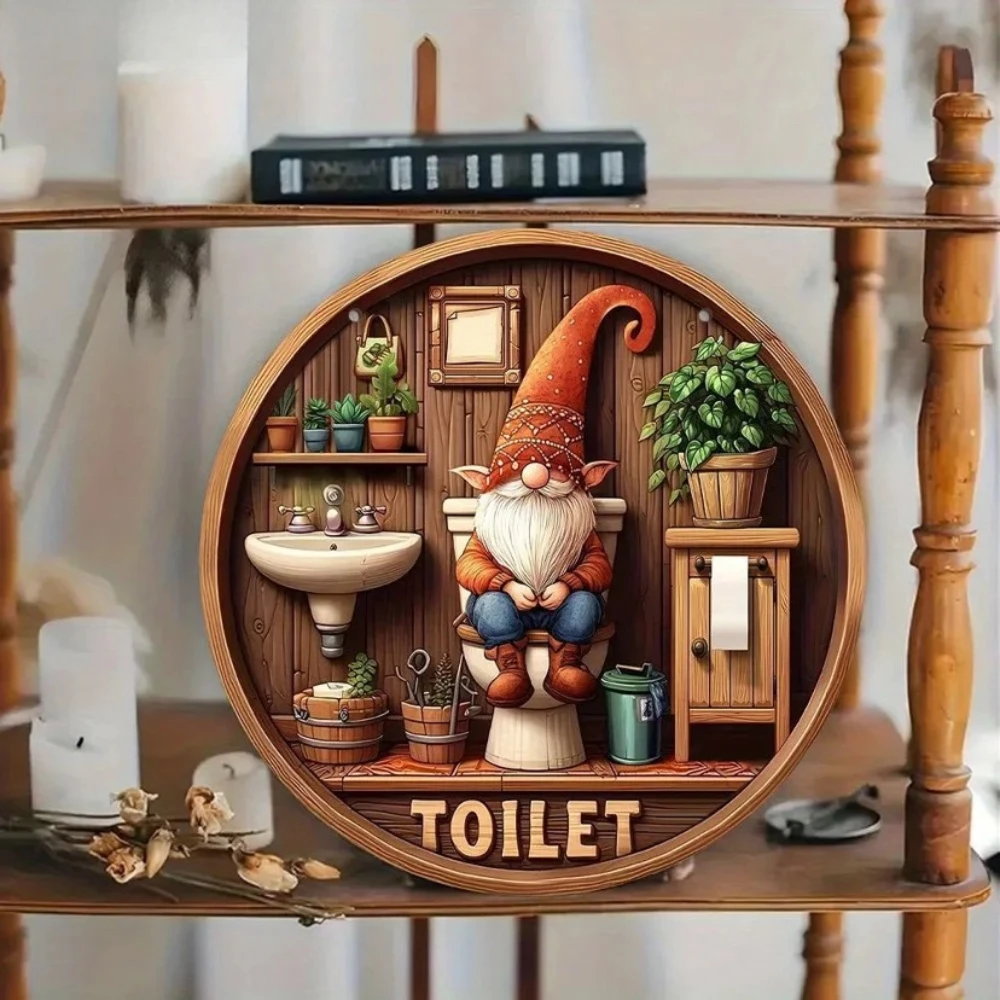 

Retro Nostalgic Santa Claus Toilet Wooden Door Circular Wooden Sign Wall Toilet Series Welcome Door Sign Wall Hanging Pieces