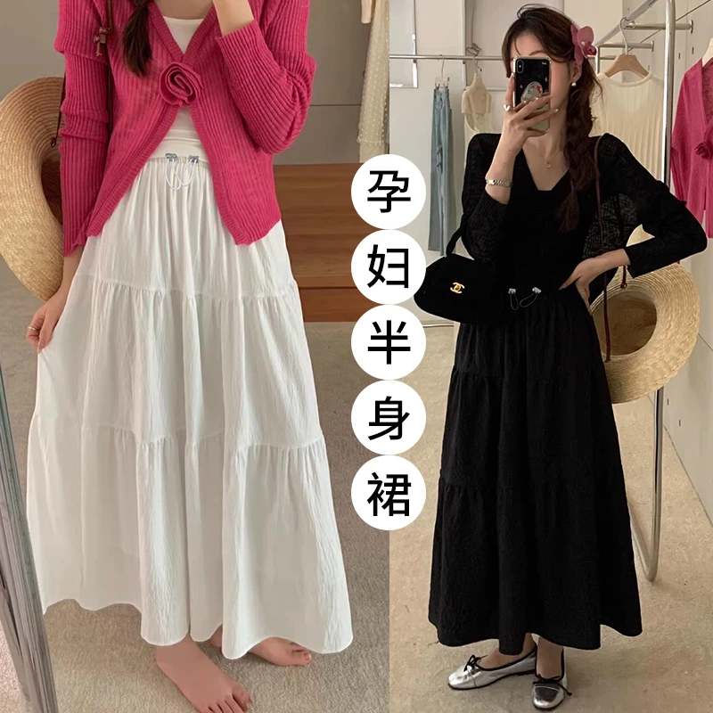 

Summer Sweet Maternity Cake Skirts Elastic Waist Belly A Line Long Bottoms Clothes for Pregnant Women 24SS Y2k Youth Pregnancy