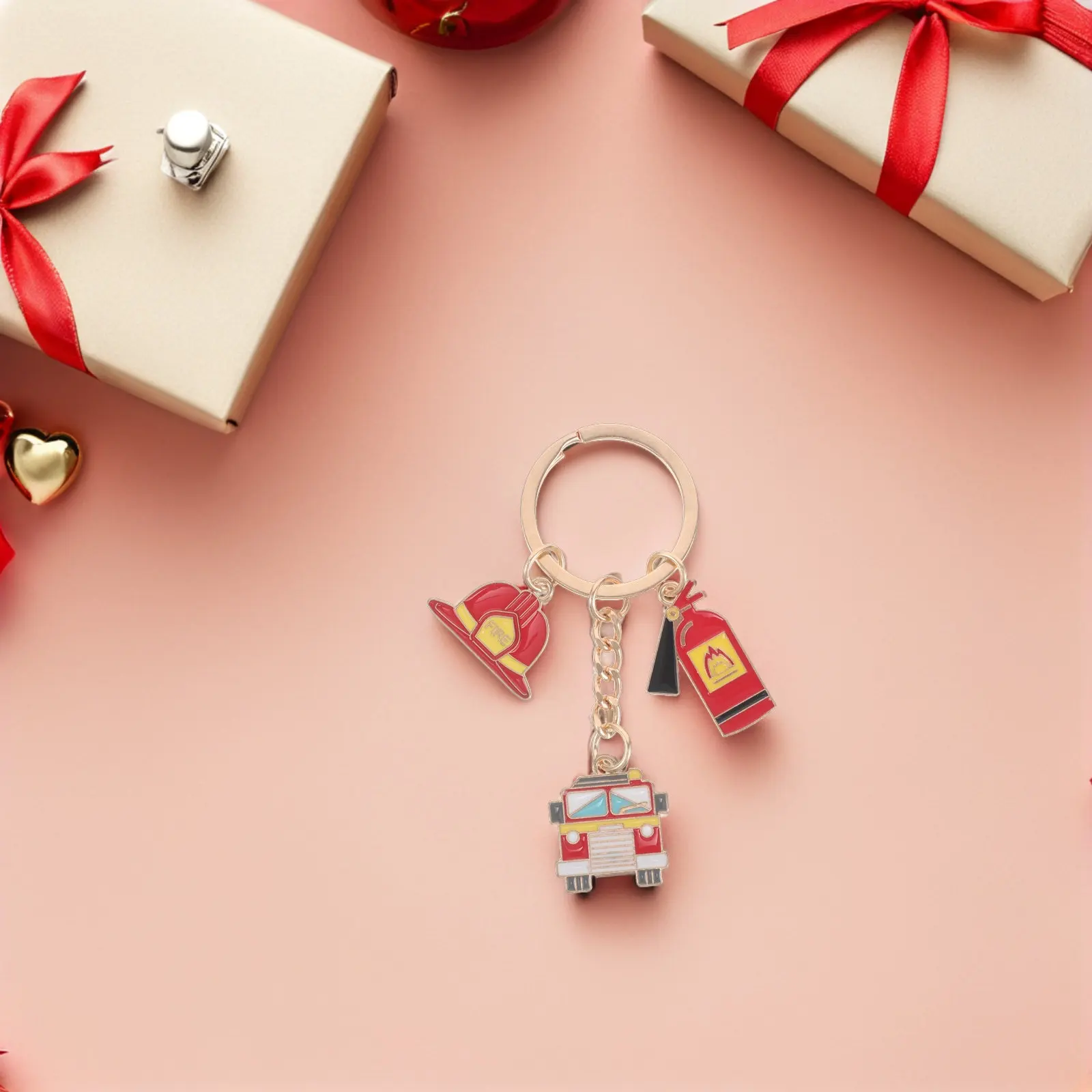 4Pcs Firefighter Keychain Firefighting Theme Pendant for Fire Safety Awareness Schoolbag Decoration Fireman Identity Alloy
