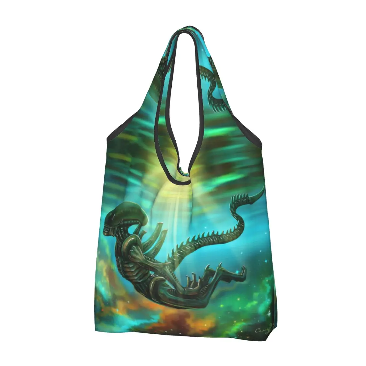 Xenomorph Alien Portable Tote Shopping Bags Large Capacity Shopper Bag Grocery Handbag Shoulder Bag