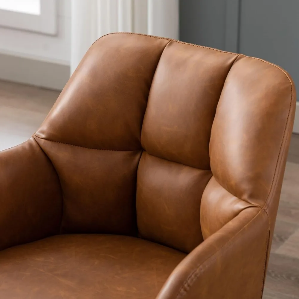 paio di sedie da ufficio girevoli con schienale medio in pelle marrone con altezza regolabile per uso domestico