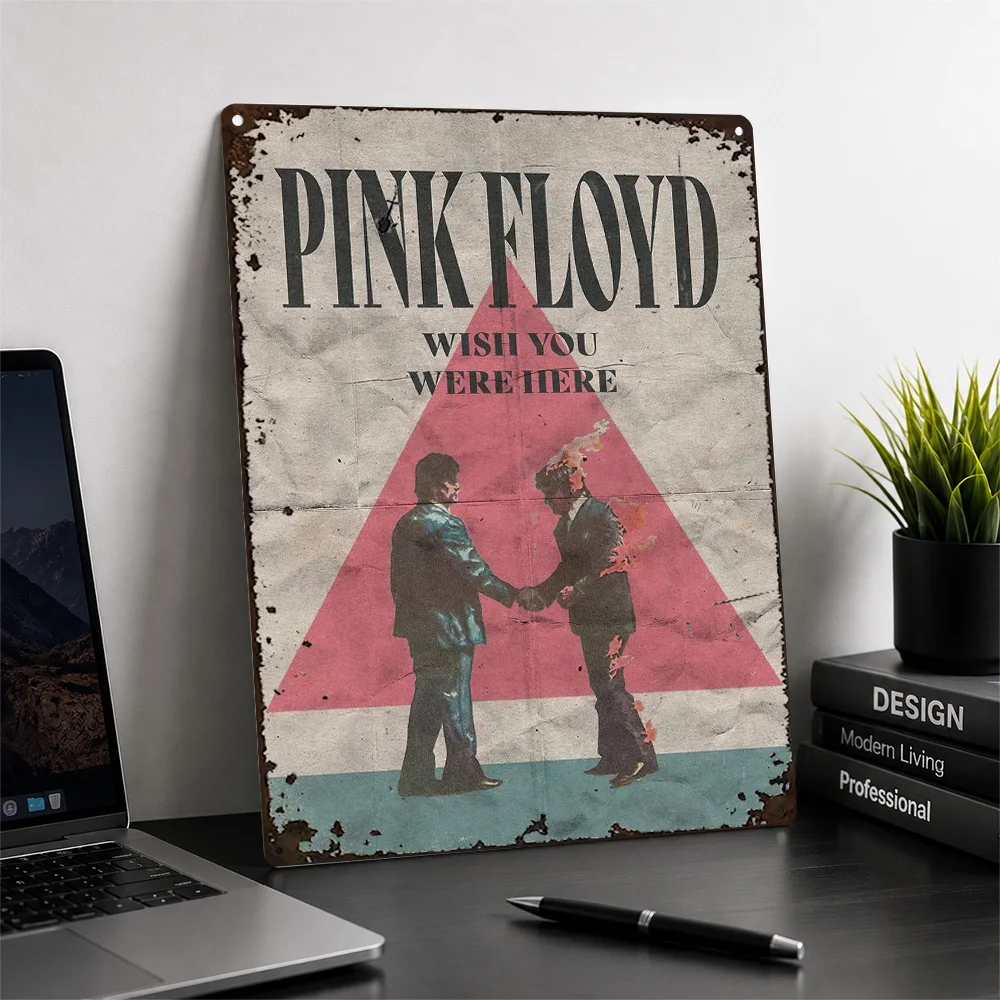 Pink Floyd Wish You Were Here Textured Metal Poster Retro Graphic Wall Art For Bedroom Personalized Aluminum Sign Rock Fan Gift
