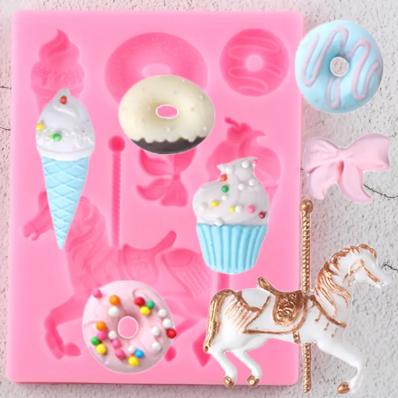 Carousel Donut Ice Cream Silicone Mold Chocolate Fondant Molds Baby Party Cupcake Cake Decorating Tools Candy Polymer Clay Mould