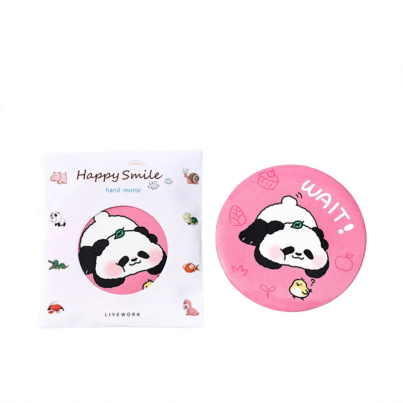 Cute Cartoon Panda Makeup Mirror, Ins Style, Outing Travel, Espelho de maquiagem portátil, Espelho redondo pequeno, Ferramentas de maquiagem meninas, Atacado