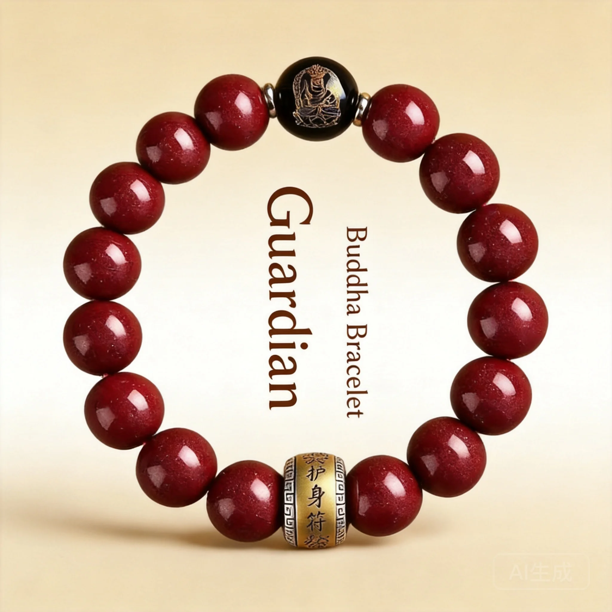 Traditional Chinese Cinnabar Zodiac Patron Buddha Beaded Bracelet Lucky Fortune Blessing Purple Gold Cinnabar Agate Spiritual