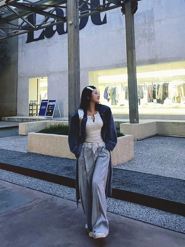 

Loose Women's Denim Dyed Long Coat Autumn Vintage Sle adient Blue High Sensation Zhaodachuan Casual Faion Outerwear