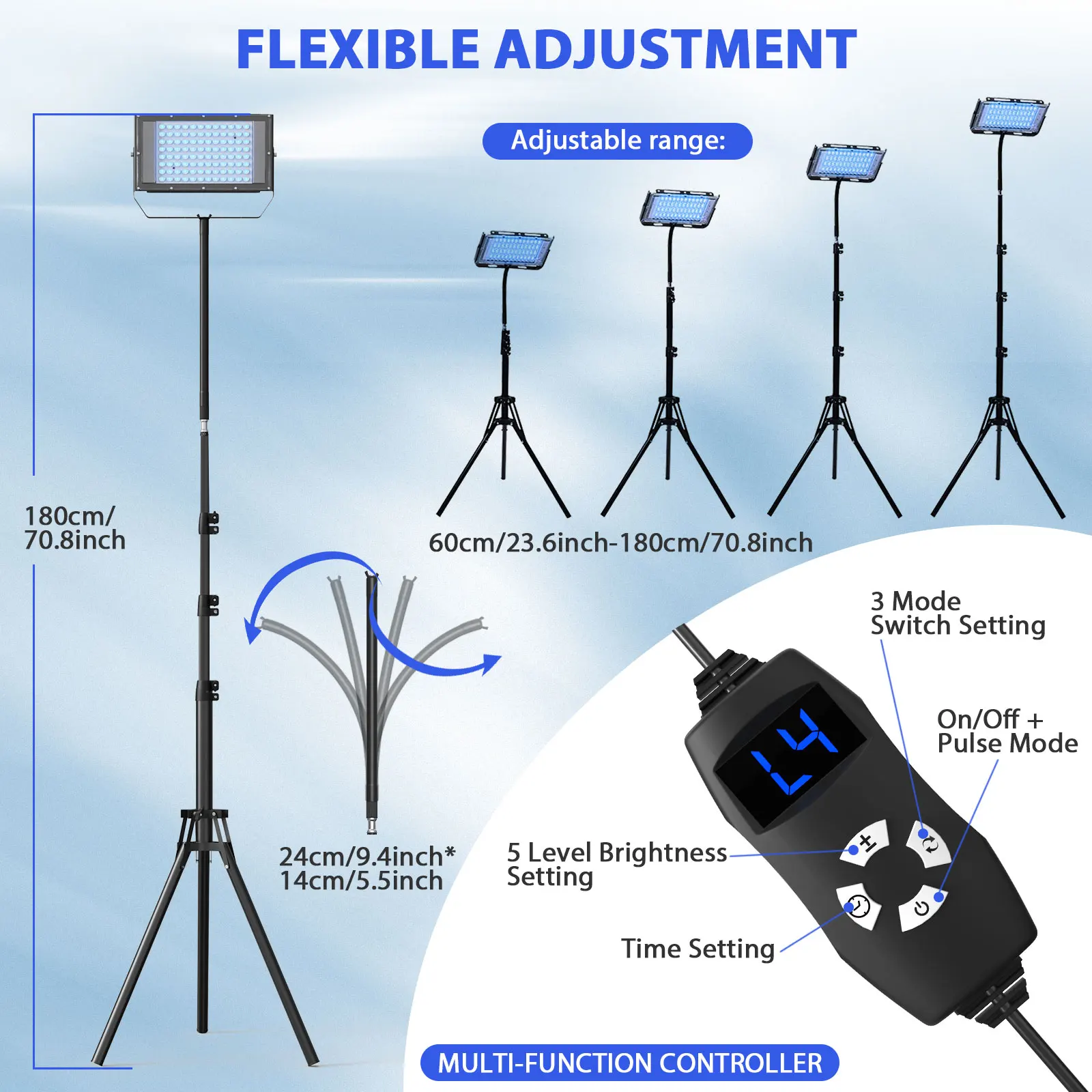 โคมไฟอาบแดดอัลตราไวโอเลต50W ขาตั้งกล้องสำหรับทำผิวสีแทน48ชิ้นสีฟ้าแผ่นเรืองแสงความยาวคลื่น460nm และ480nm การดูแลผิว