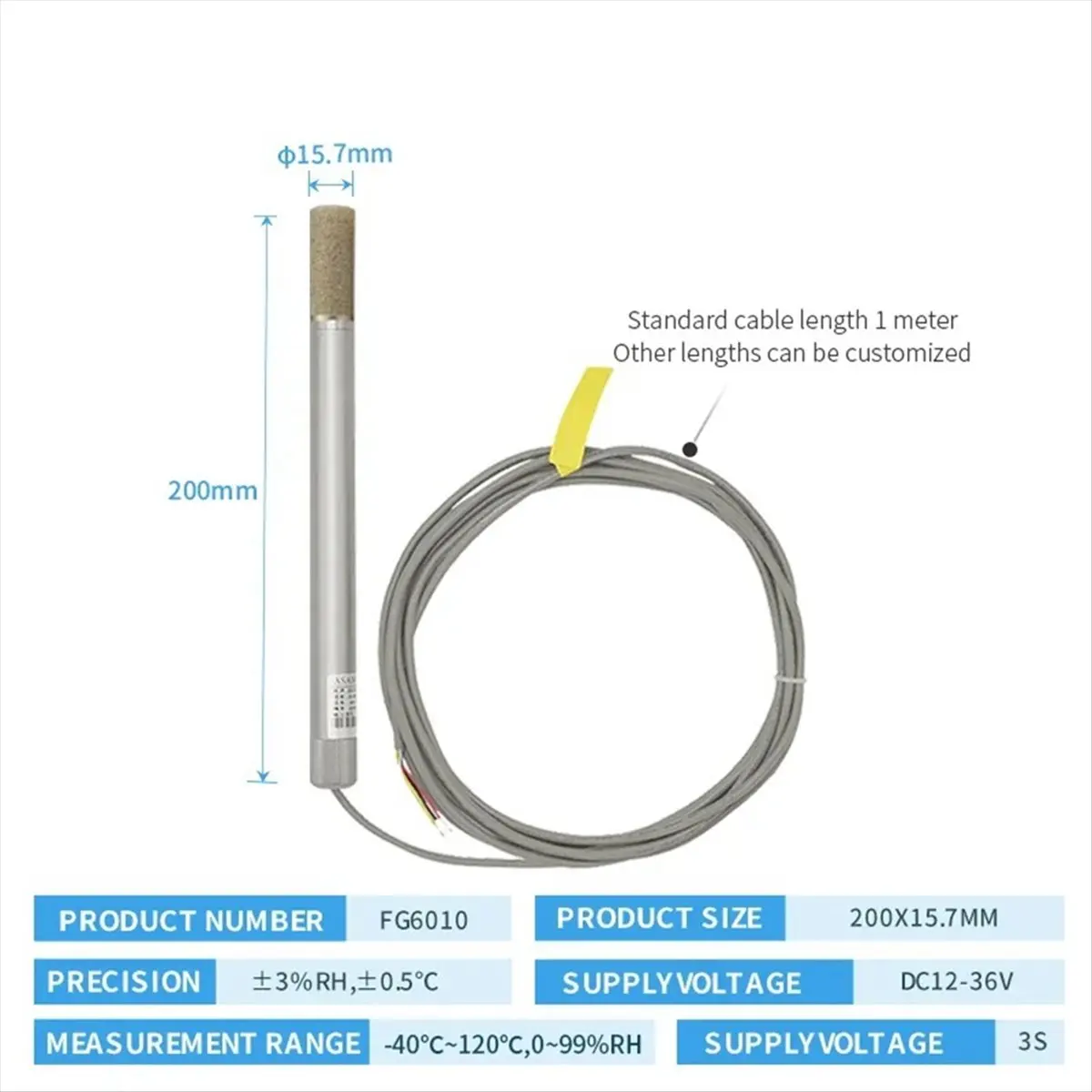 [ABPO] Metal Temperature and Humidity Sensor RS485 High Temperature Resistant Pipeline High Precision Industrial Chip FG6010