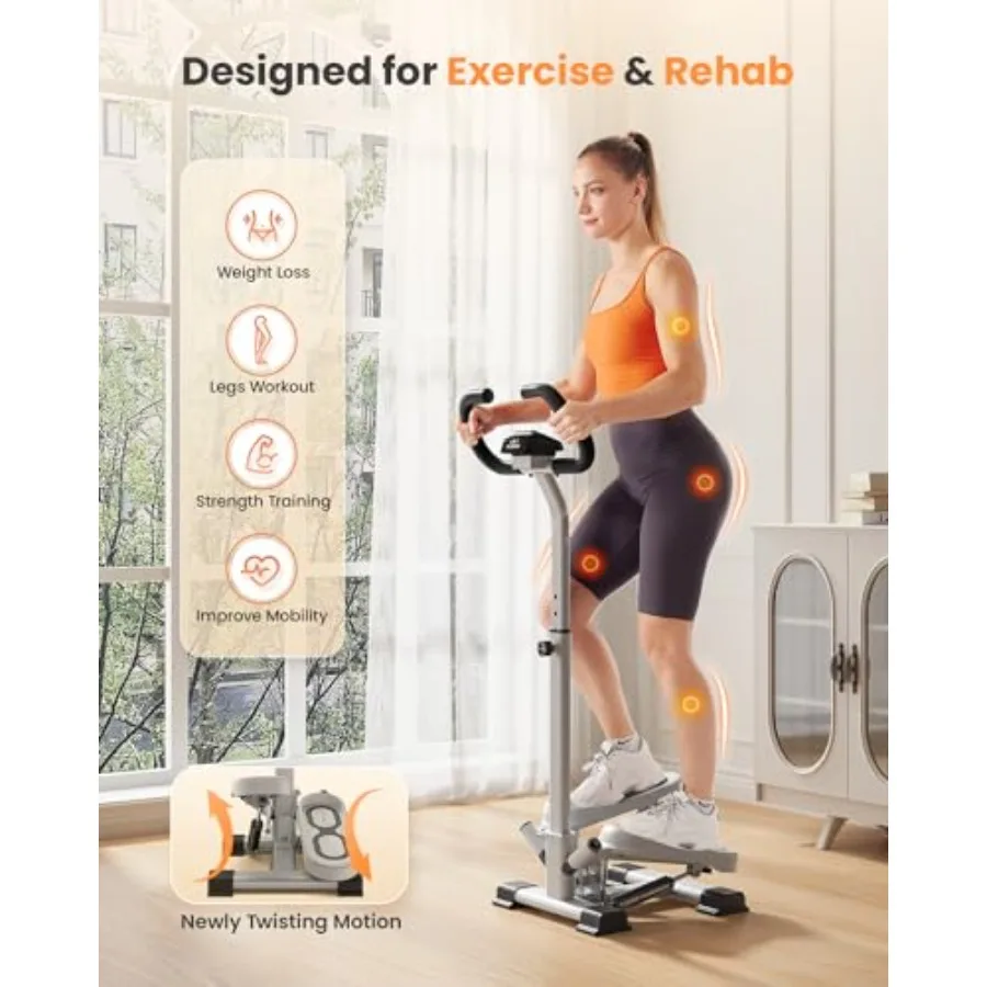 Home workout stair stepper with steel frame black finish 350 LBS capacity twisting motion for cardio and lower-body toning
