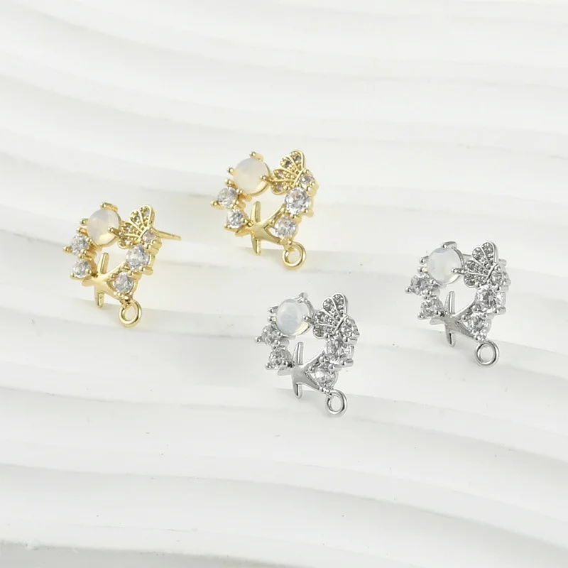 14k Electroplated Real Gold Color Starfish Shell Stud Earrings Inlaid Zircon Stud Earrings DIY Handmade Earrings Accessories
