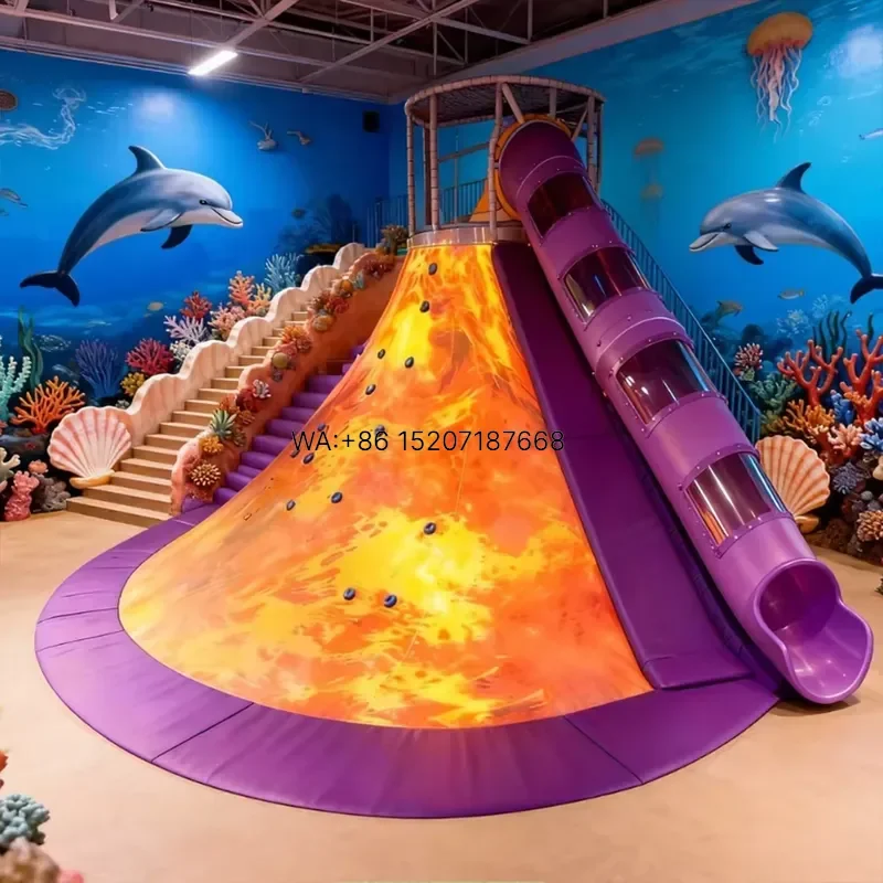Wmwmnu Customized Commercial Volcano Projection Climbing Slide Arena with Double Slide Activation for Indoor Children