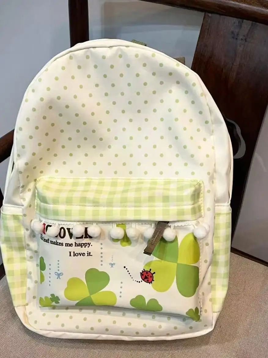 Kawaii een Quattro Le Trifoglio Polka Dot Piccola palla soffice Grande capacità Studente Bapa Borsa estiva giapponese Sle Fre