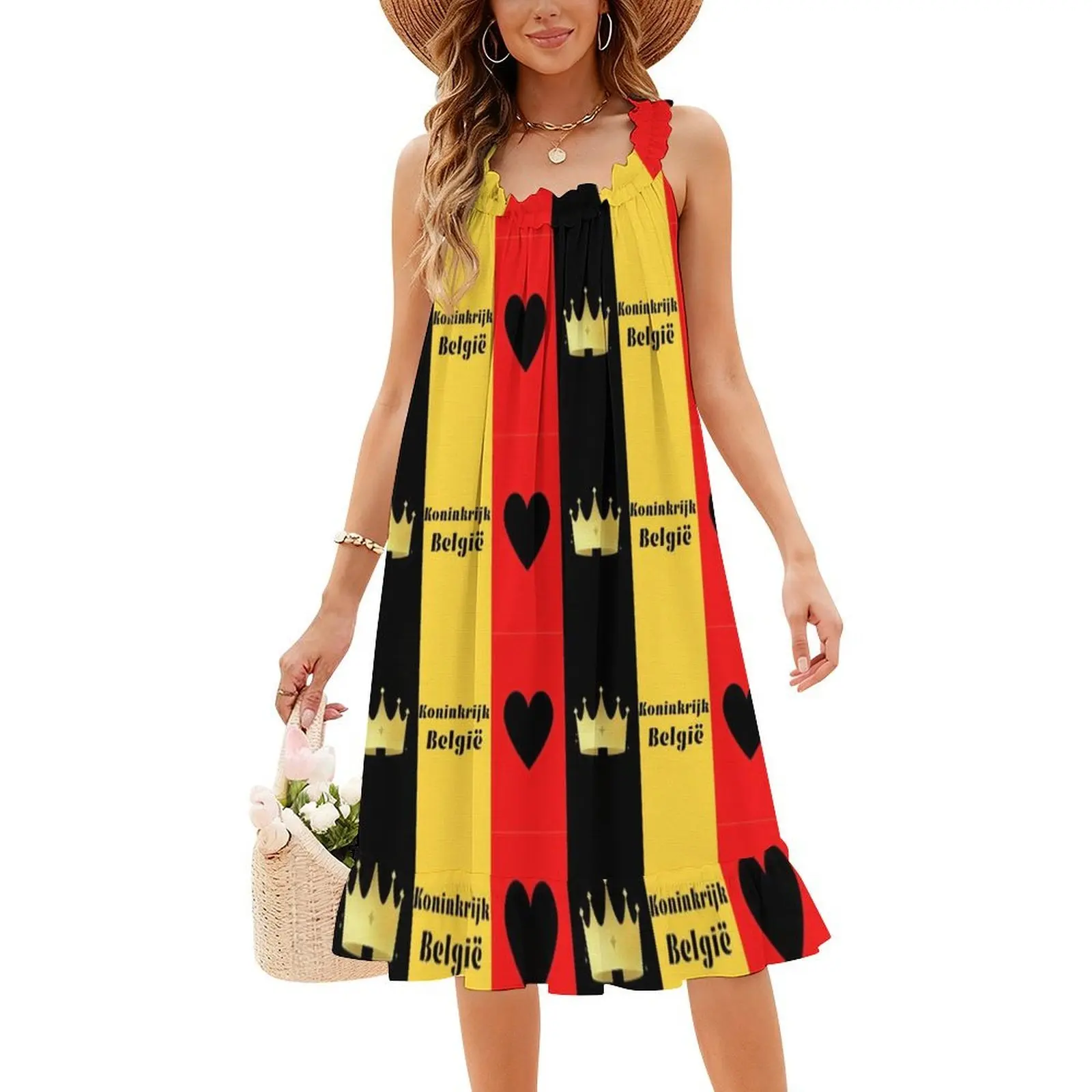 مملكة بلجيكا الكورية نمط فستان كاجوال للنساء بسيط يوميا مكتب سيدة فساتين بلجيكا المملكة العلم الأمة أوروبا