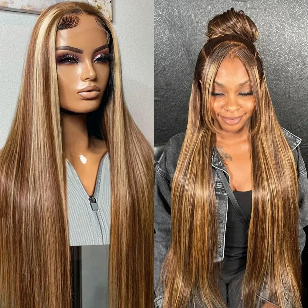 

Highlight Ombre Straight 13x4 Lace Front Human Hair Wigs 427 Brown Colored 13x4 HD Transparent Lace Frontal Wigs For Black Women