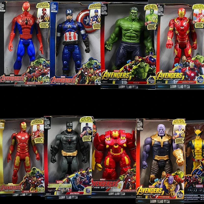 Sound and Light Version 12 Inch Avengers 4 Iron Man Hulk Captain America Black Panther Spider-Man Doll Model Toy Anime Figurine