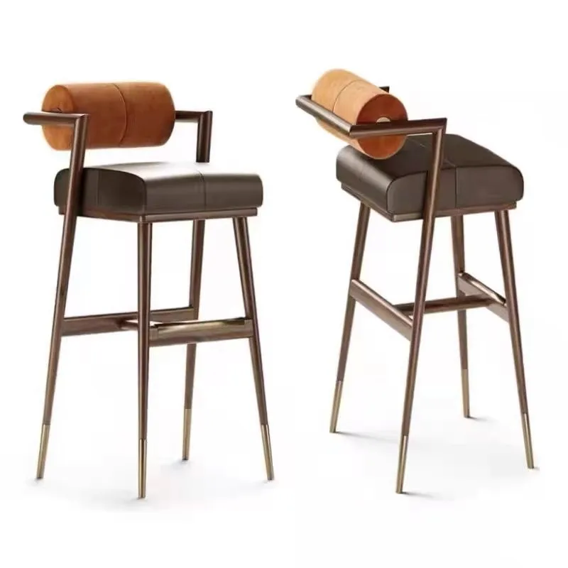 

Nordic light luxury stainless steel bar chair Modern simple bar chair Revolving chair Rattan bar stool Solid wood high stool