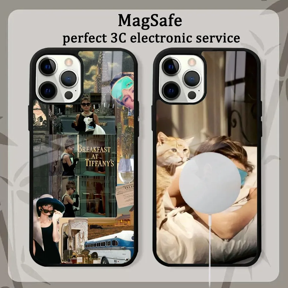 A-Audrey Hepburn Breakfast at Tiffany's Phone Case Magsafe Phone Case For iPhone16 15 14 13 12 11 Pro Max Plus Mini Shockproof M