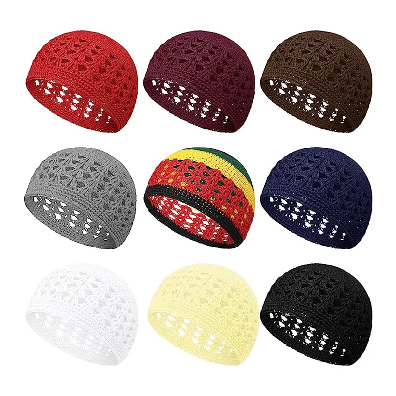 New Kufi Cap Solid Cotton Women Men Prayer Hats Islamic Islamic Beanie Kufi Hats Crochet Handmade Winter Keep Warm Accessories