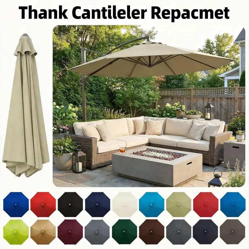 Durable Cantilever Patio Umbrella, 7.5ft to 11ft, 6 to 8 Ribs, Water-Resistant Fabric for Outdoor Shade and Pool