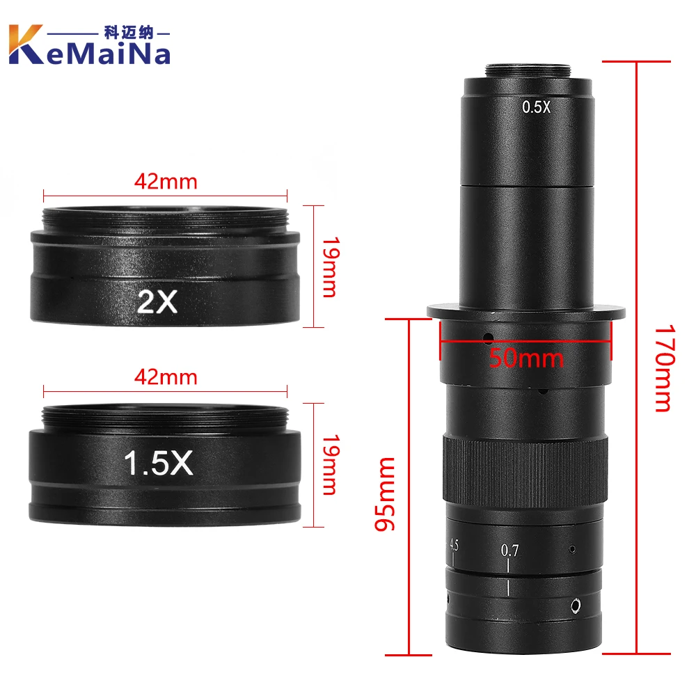 Lente de vidrio de objetivo auxiliar Barlow para lente de C-MOUNT 10A, objetivo de microscopio de Video Industrial, 0.3X/0.5X/0.7X/ 1.5X/2X