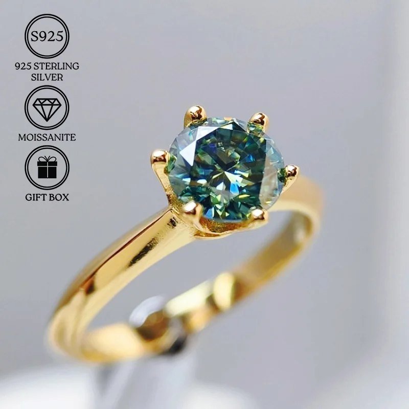 

1pc 1 Carat S925 Silver-green Moissanite Ring, Engagement Wedding Party Jewelry, Minimalist Ring for Daily Complexity.