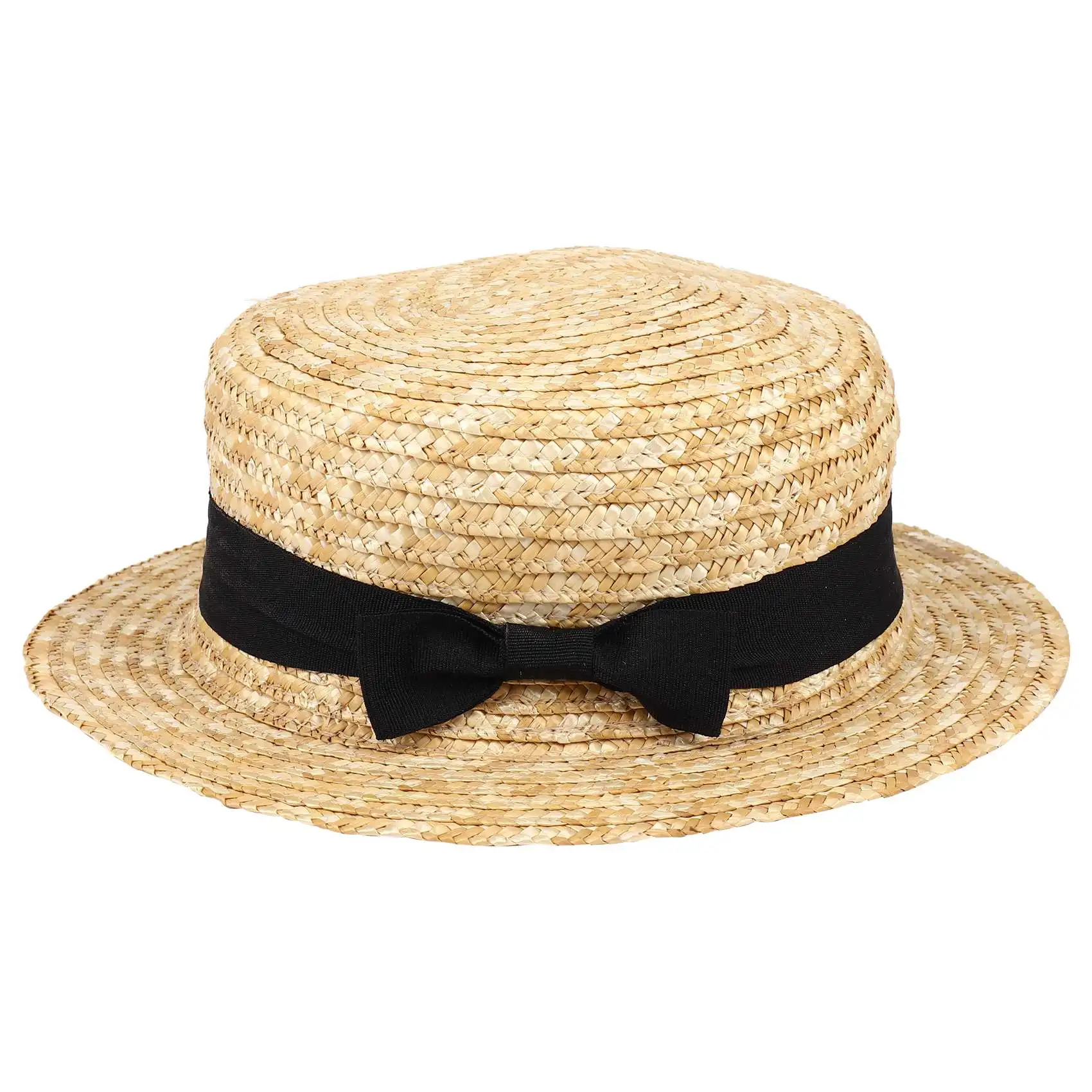 Cute Child Girls Straw Hat Bowknot Sun Hat Kids Large Brim Beach Summer Boater Beach Ribbon Round Flat Top Fedora Hat