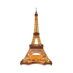 Robotime Rolife Night of the Eiffel Tower 3D Wooden Puzzle for Teens Adult Miniature Views of Famous Buildings Toys Decoration