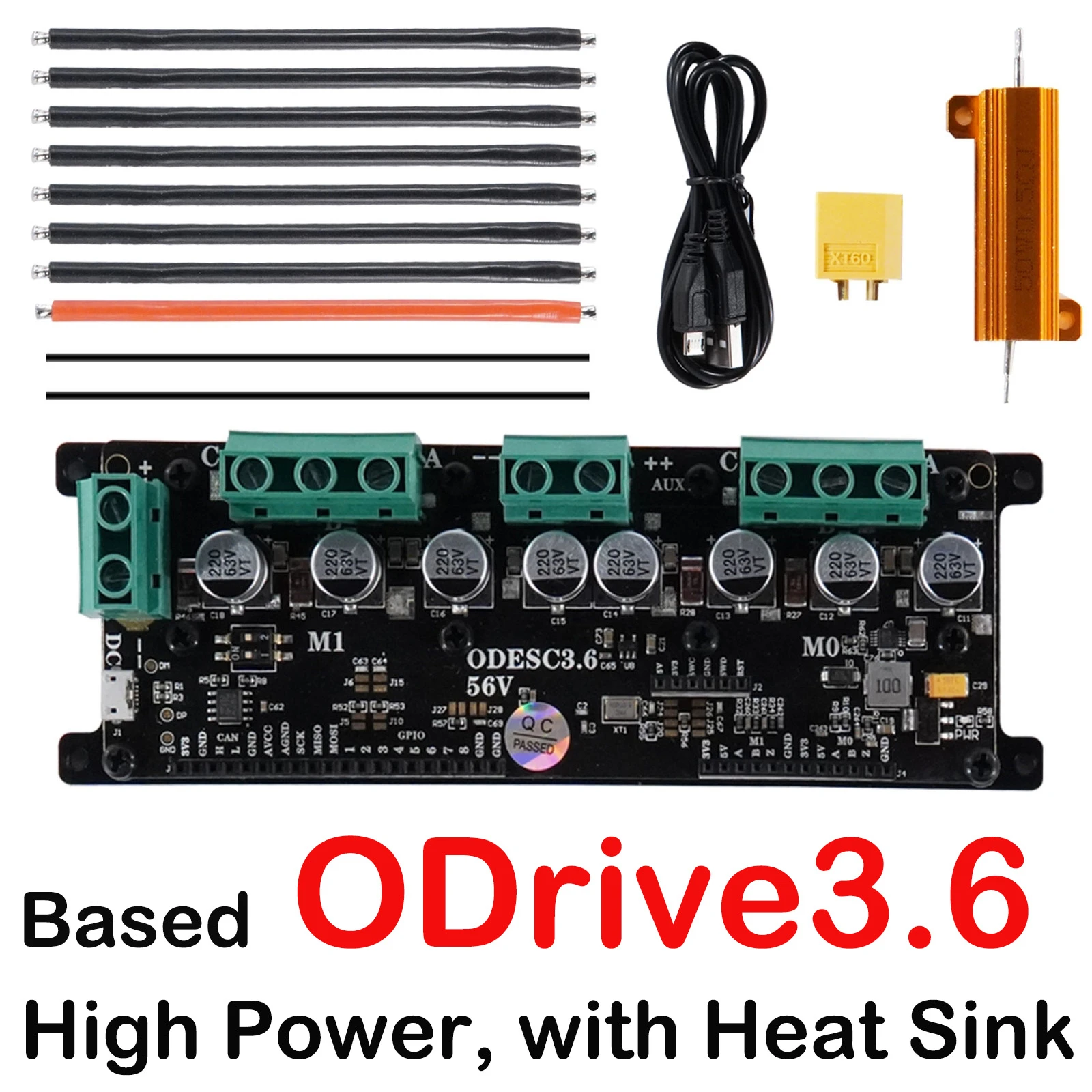 Based ODrive3.6 FOC BLDC AGV CNC Servo Dual Motor Controller High Power Development Board, ODESC with Heat Sink Drive Board