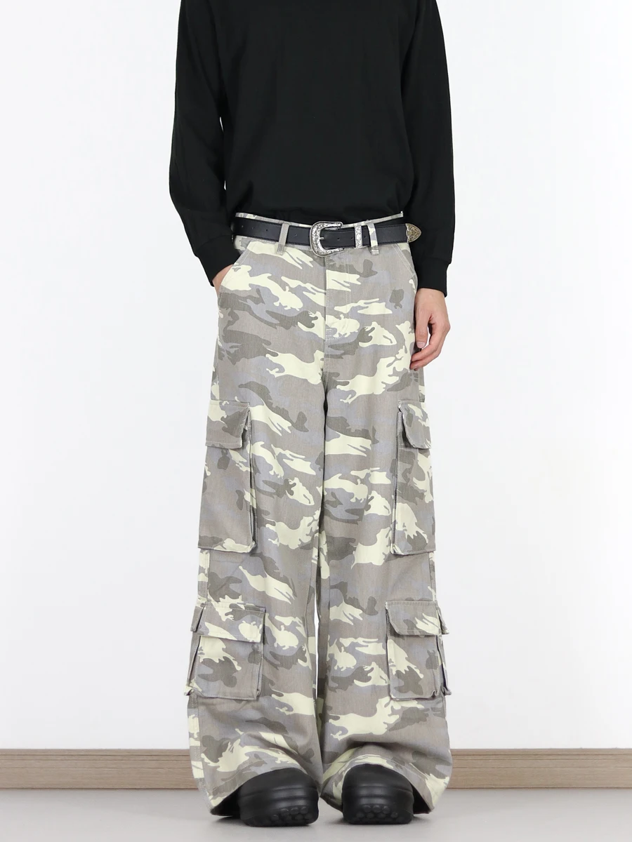 

Мужские брюки BEEMN в стиле ретро: американские камуфляжные рабочие брюки с широкими штанинами, модные повседневные прямые брюки-парашюты для молодежи, придающие энергии.