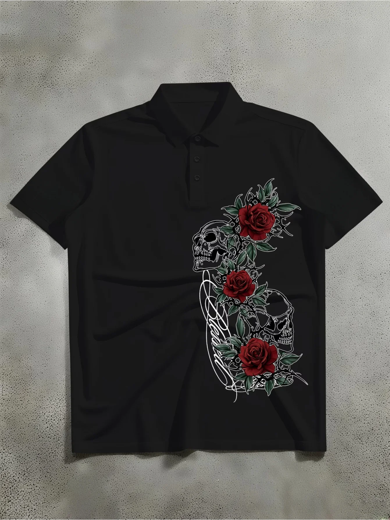 Summer T-shirt Casual Fashion Retro Classic Short Sleeved T-shirt Skull Red Rose Pattern Polo Shirt Y2K Trendy Street Comfort