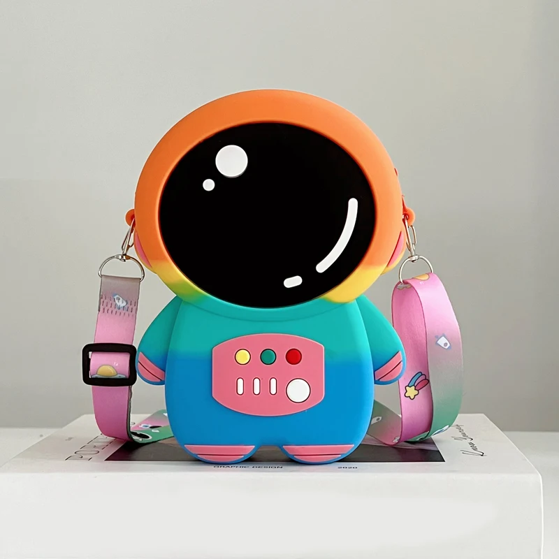 Kid Boys Silicone Fashion Cosmonaut Messenger Bag Coin Purse Girl Children Astronaut Crossbody Bags Decompression Pop Fidget Toy