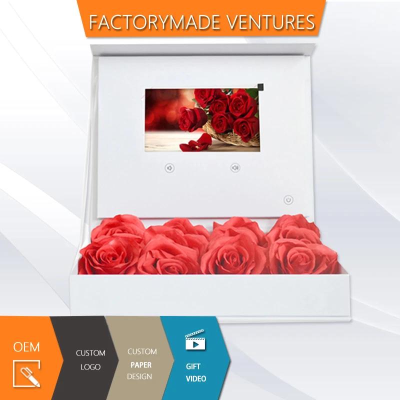 Matériel de papier de boîte vidéo d'écran d'affichage à cristaux liquides de 7 pouces, connaissance chaude, mémoire de 128MB pour l'emballage de fleur