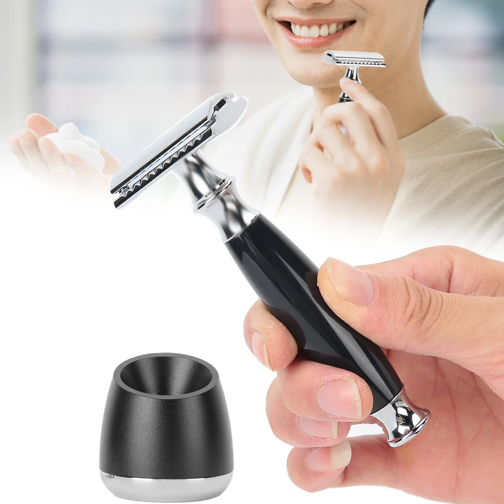 Detachable Manual Razor Men Double‑Sided Blade Safety Shaving Knife Home Salon Zinc Alloy Tool Holder Shaving Clip Holder Set