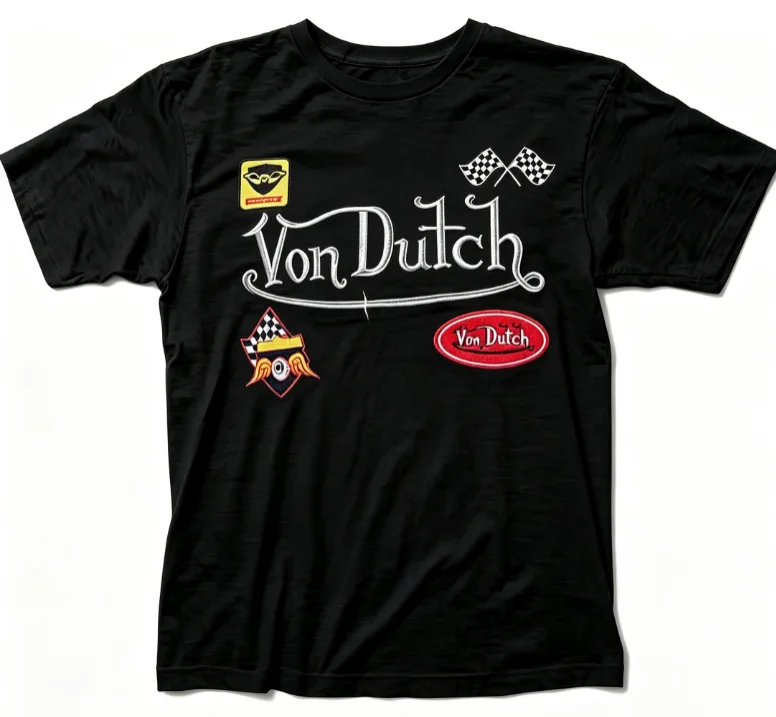 2026 New Motor Family Matching Unisex Oversized T Shirt Vintage Racing Flag Patch Style Embroidery Print Streetwear Tee
