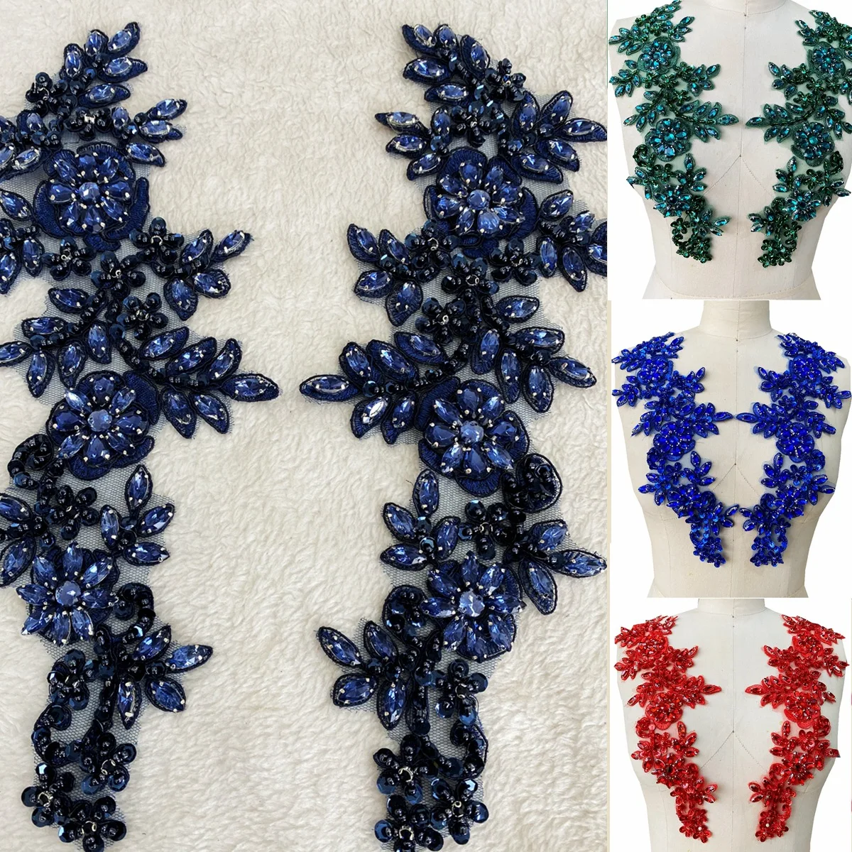 

Sewing multi-colored rhinestone matching lace appliqué embroidery garment accessories fabric patches