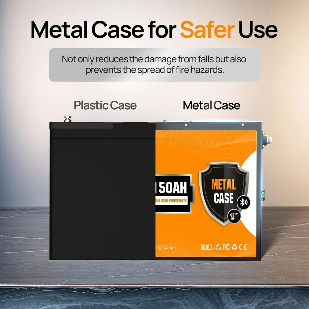 12V 150Ah Bluetooth LiFePO4 Lithium Battery with Low-Temp Protection, Safer Metal Shell, Rechargeable Deep Cycle Batt