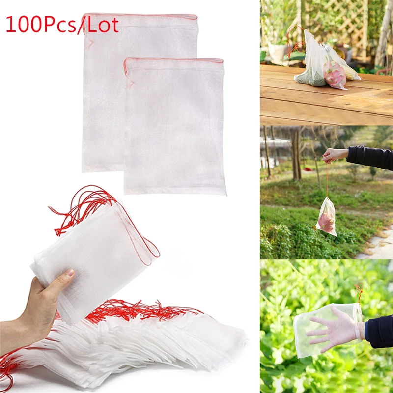 Bolsa de protección para fruta, bolsas de red para jardín, uvas vegetales, manzanas, Control de plagas agrícolas, malla antiaves, 100 Uds./Set