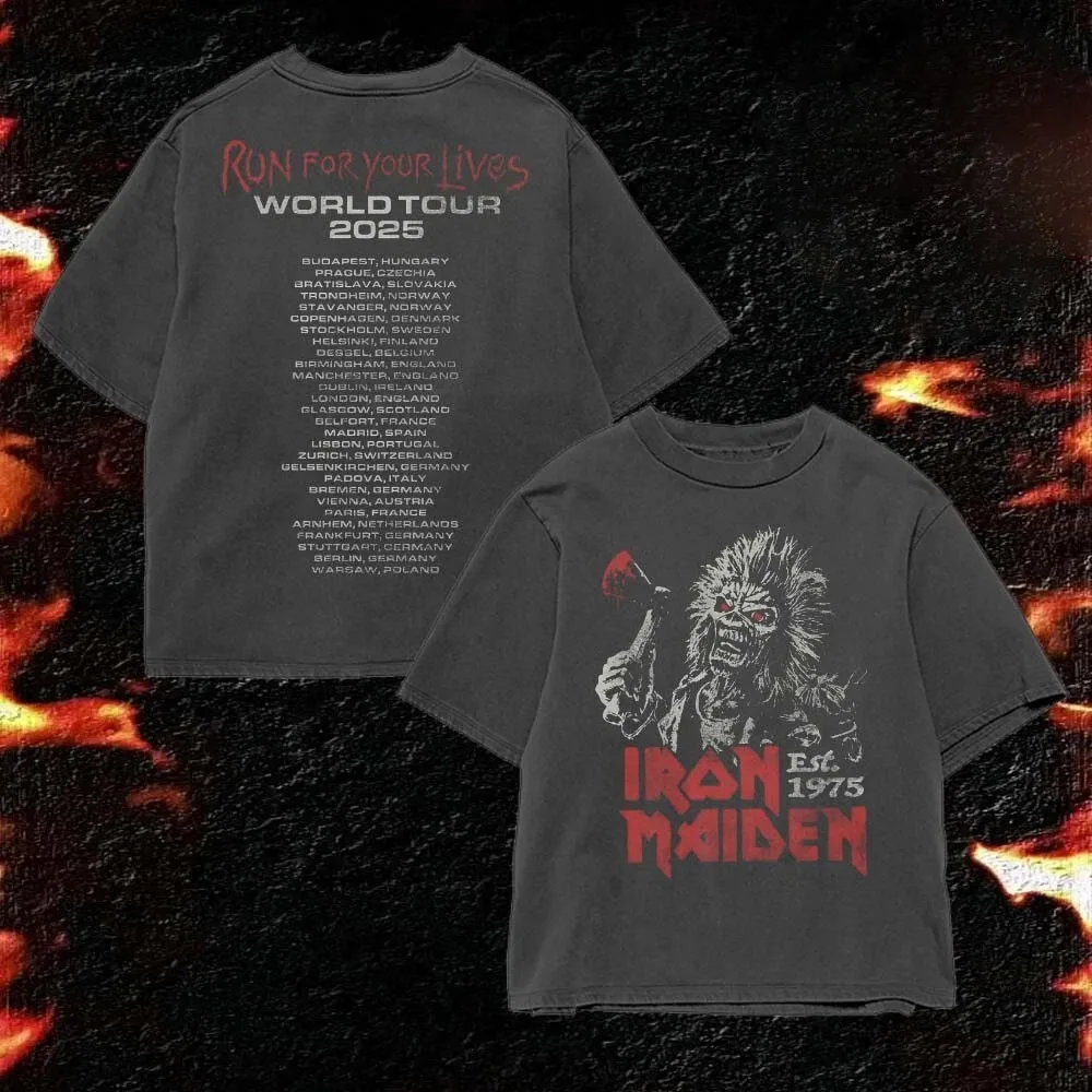 

Iron Maiden Run for Your Lives 2025 Tour Retro Washed T Shirt All 2020s Concert Tour Tee Band Merch Graphic Tee Unisex