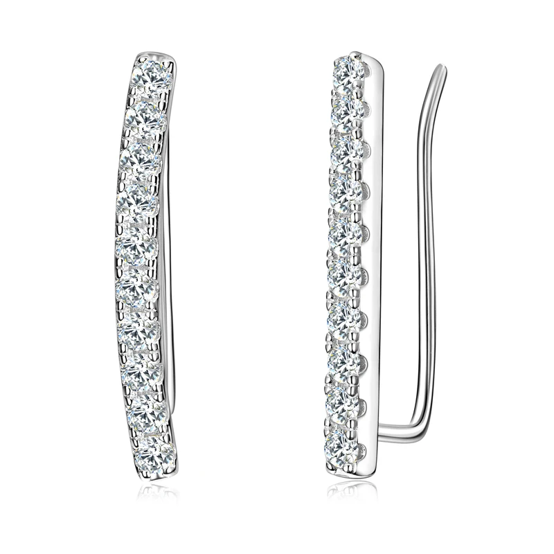 IOGOU D0.30CT D Moissanite Bar Earrings Climber for Women Girls Original 925 Sterling Silver Long Ear Cuff 2024 Trend Jewelry