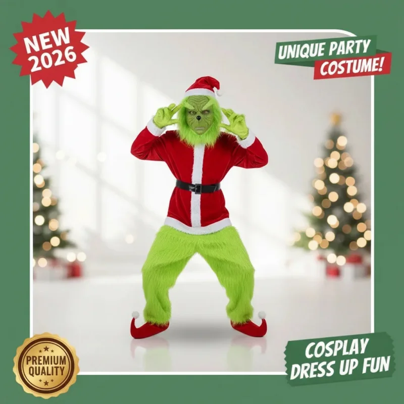 

▶❤2026 Christmas Cosplay Santa Claus Green Haired Monster Costume Dress Up Party Performance❤◀