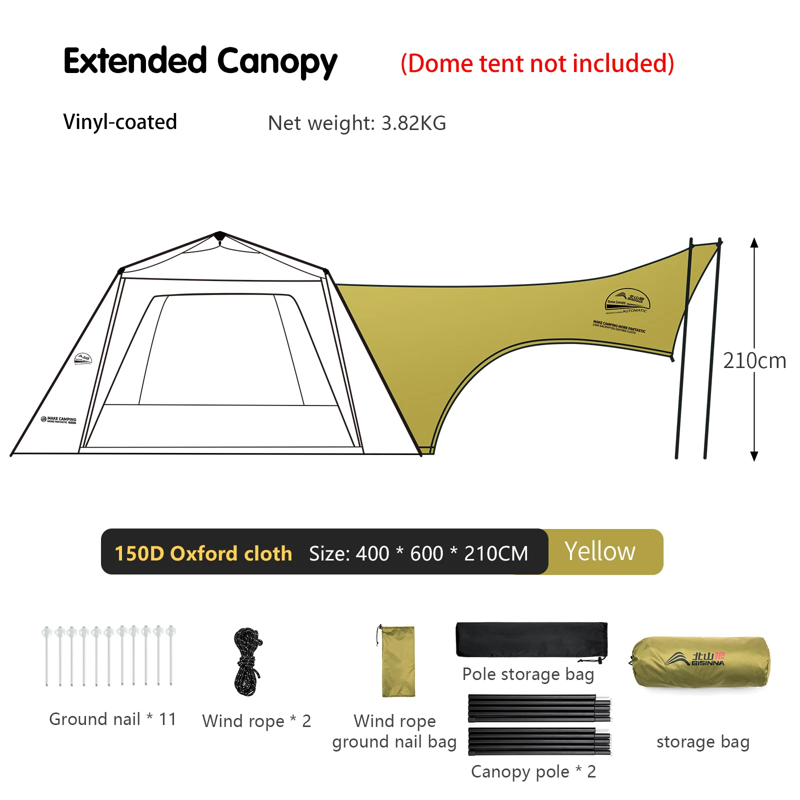 BISINNA 6-8 Personen One-Touch-Kuppelzelt, vinylbeschichtetes Vordach, wasserdichter Sonnenschutz für Familien, Camping, Reisen im Freien 6