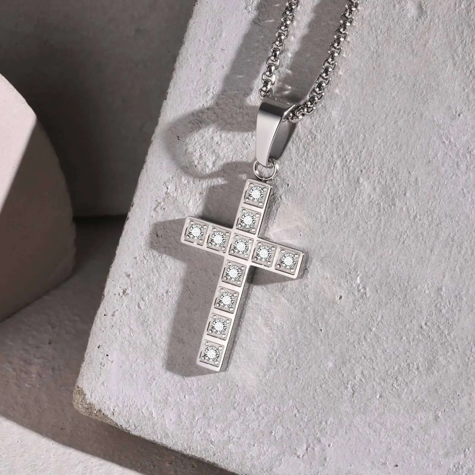 Bling Zicon Anhänger Halsketten für Männer Jungen, wasserdichte Kreuz Anhänger Halskette, Hip Hop Punk Schmuck Geschenke – Detail 6
