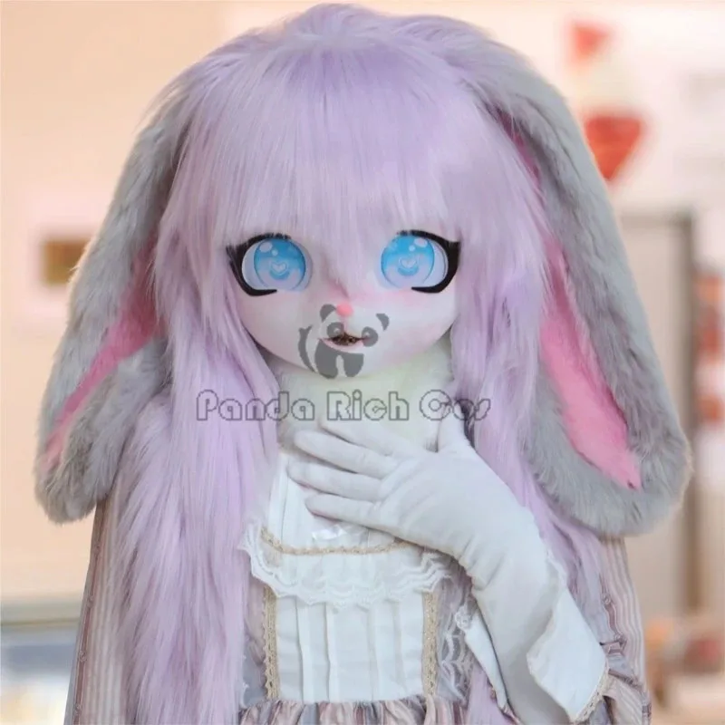 qq78Request7Fursuit Kigurumi Mask Furry Costume Sweet Lolita Lop Ear Rabbit Animal Doll Kig Paws Head Base Fursuit Cosplay Costu