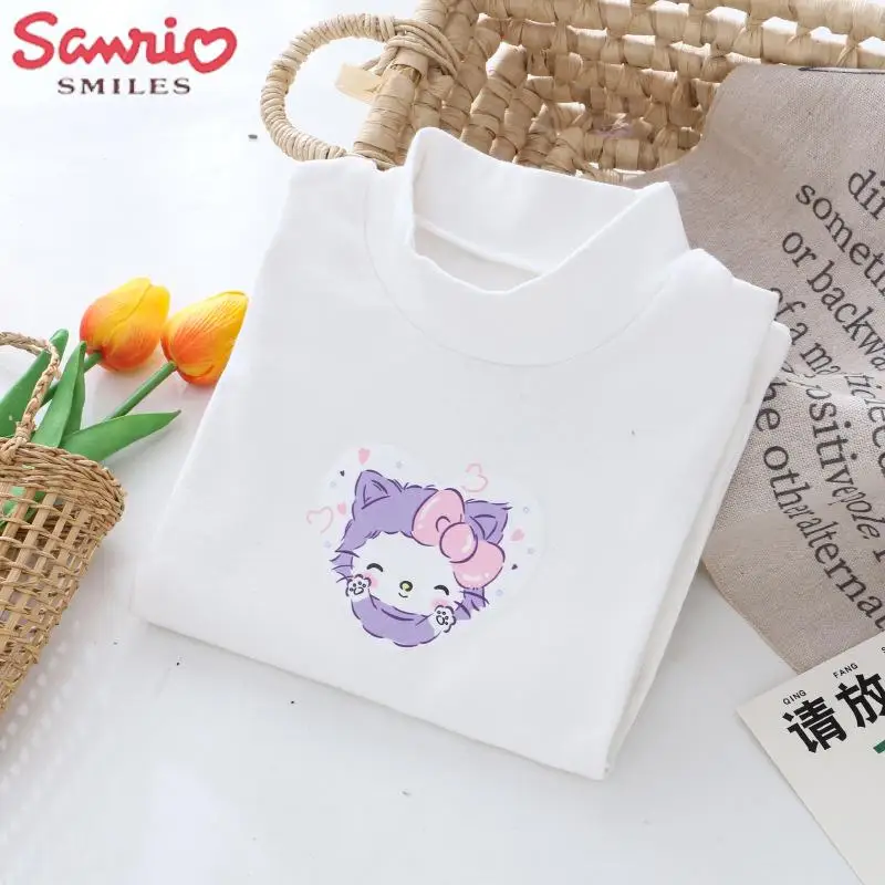 New Sanrio Sweater Girls Kawaii Kuromi Cinnamoroll Mymelody Underlay Autumn Children's Pure Cotton T-shirt Student Soft Top 2023