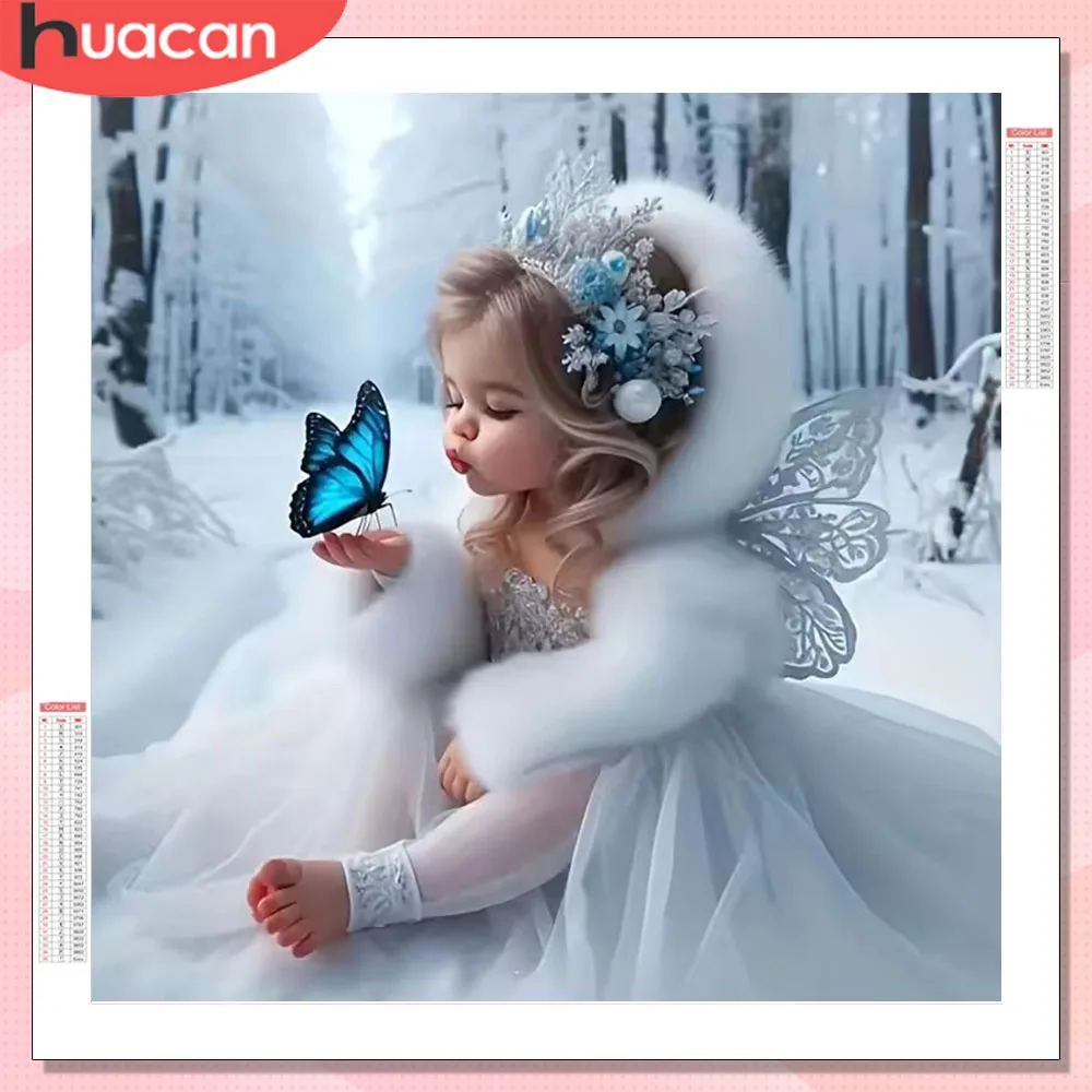 

HUACAN Diamond Painting Girl Portrait Winter Full Square Round Diamond Mosaic Butterfly Home Decoration