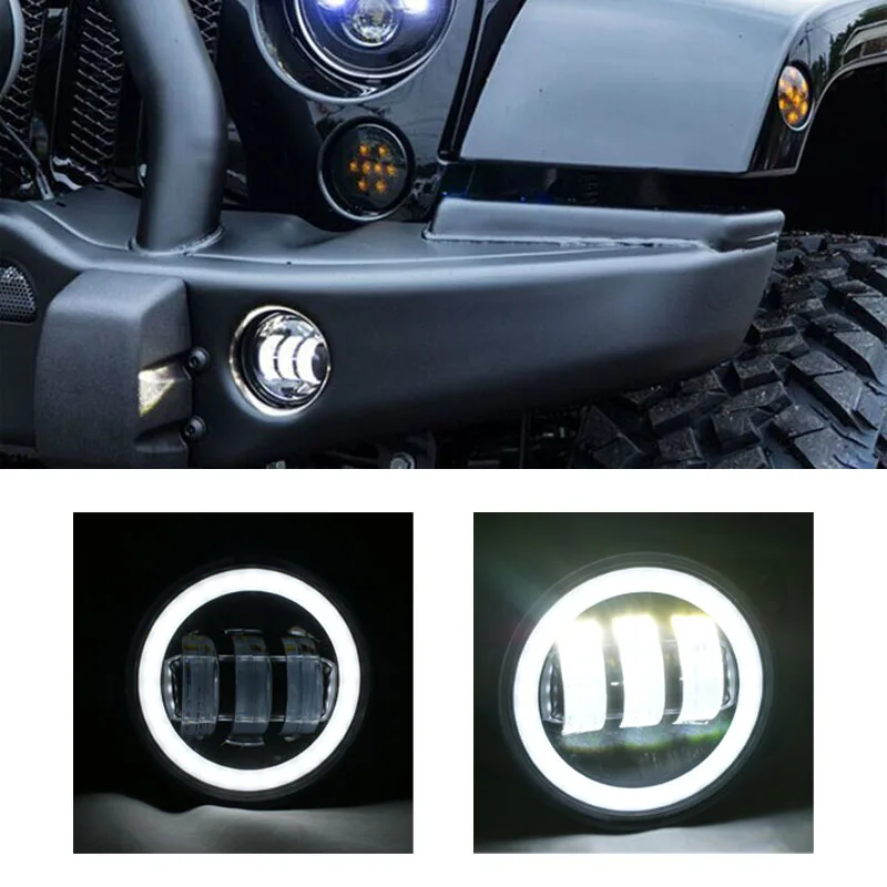 Lantsun J023R Aluminum Alloy Fog Light with DRL Halo Lamps for Jeep for Wrangler JK07-17