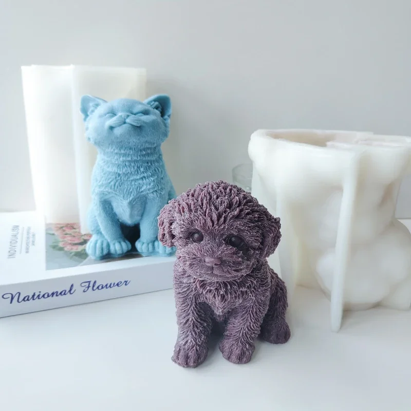 

Cute Animal Sitting Cat Teddy Dog Scented Candle Plaster Ornaments Molds Home Decor Crafts Making