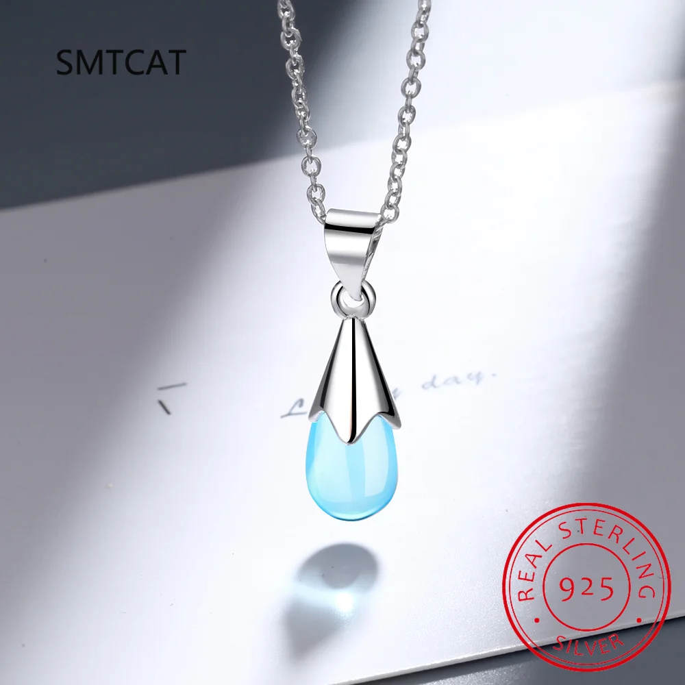 Pear Genuine Natural Blue Topaz 925 Sterling Silver Water Drop Pendant Necklace For Women Gemstone Statement Jewelry