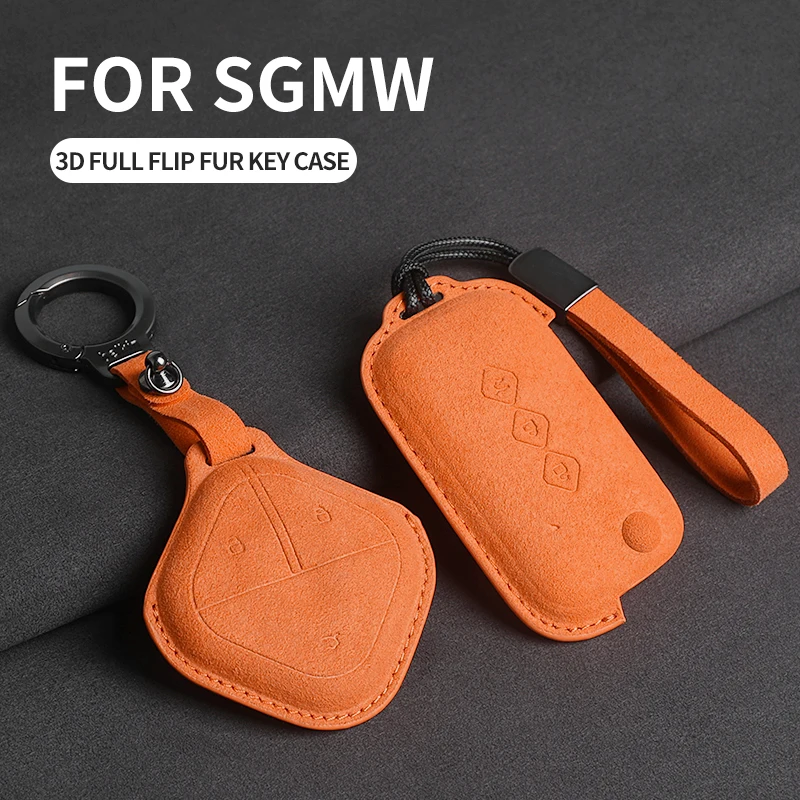 

Suede Leather Car Key Case Cover Shell for SGMW Wuling BINGO Airev for Baojun Kiwi EV for Chevrolet Car Keyless Accessories