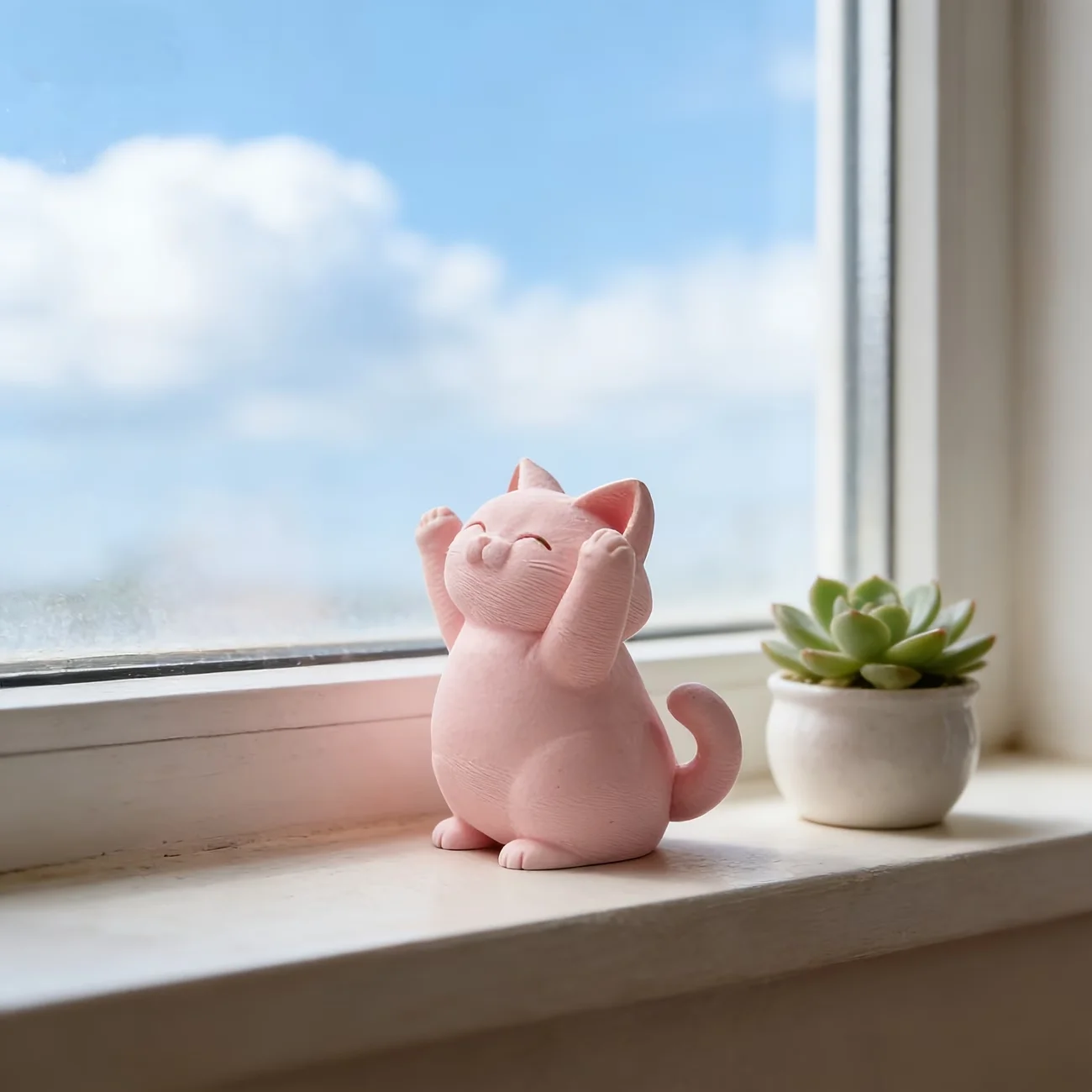 Happy Pink Chubby Cat Ornament, Cute Hugging Cat Desktop Bookshelf Art Decoration, Home Decoration Car Decoration